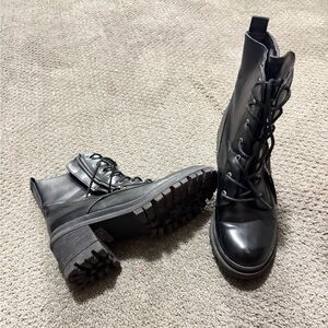 Black Lace-Up Combat Boots
